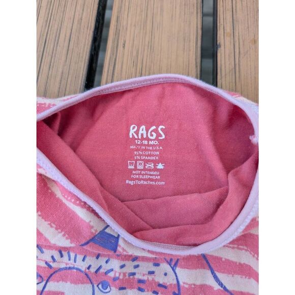 Rags to Raches Birthday Bear Romper‎ One Piece size 12-18 months pink USA cotton - Picture 3 of 4